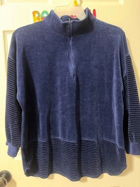 Plush Mock-Neck Blouse in Deep Blue